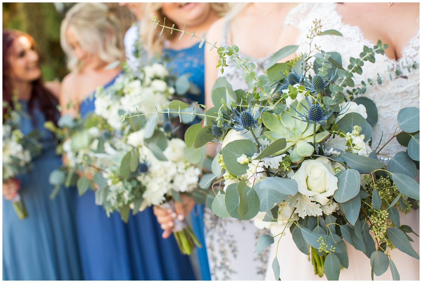 Wedding bouquets with succulents and greenery