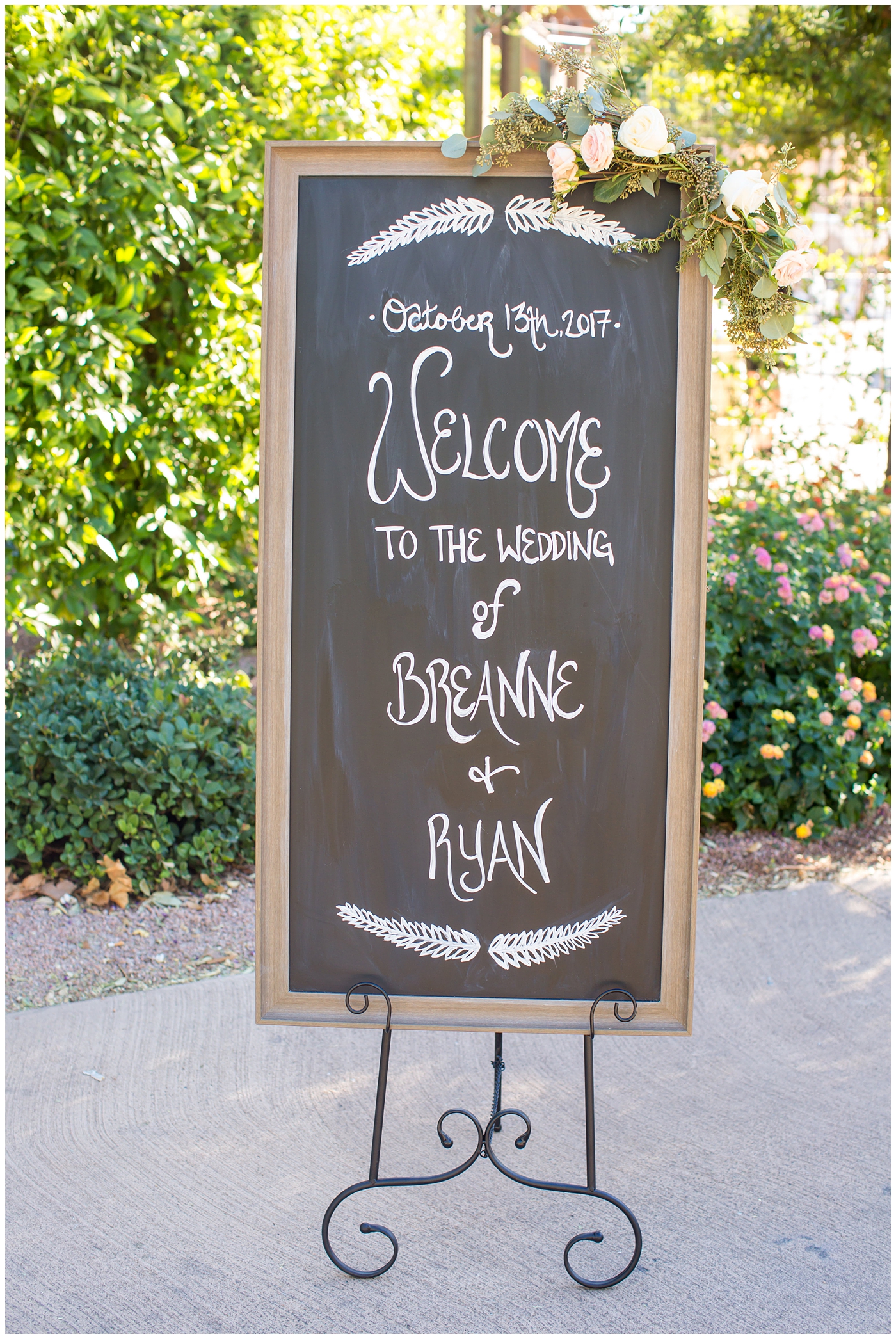 welcome sign on chalkboard for ceremony