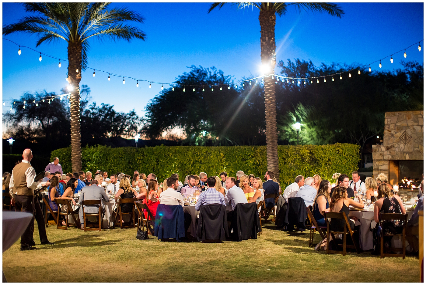 outdoor wedding reception with guests