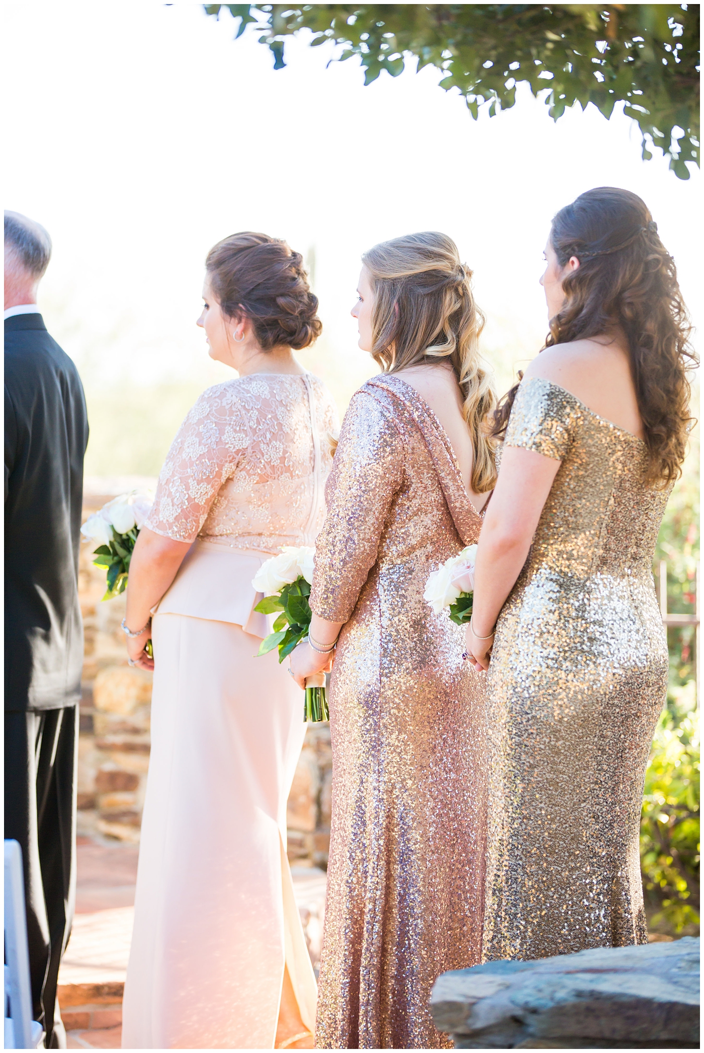 bridesmaids at ceremony in sequin dresses
