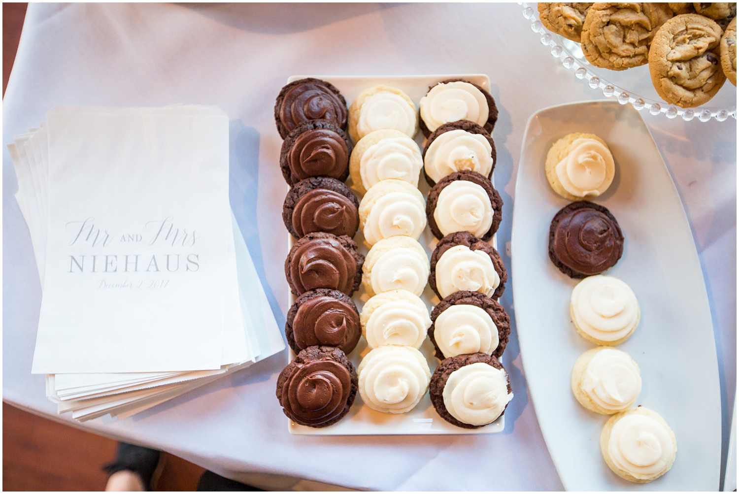 cookie bar with milk dessert table at wedding reception