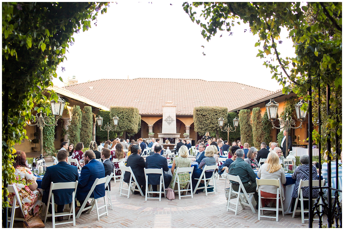 wedding reception outside courtyard at Villa Siena