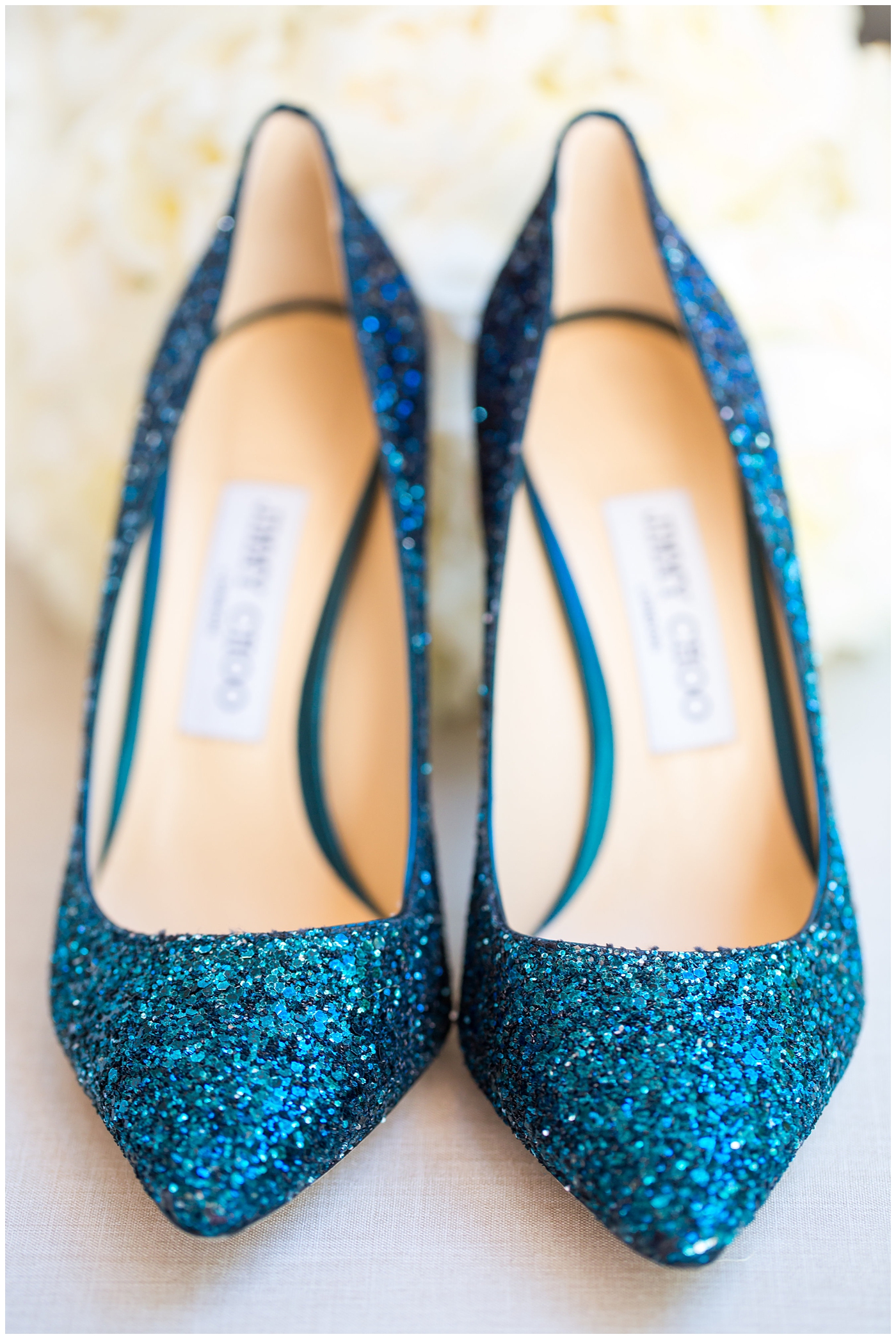 bride blue sequin shiny jimmy choo shoes wedding day details