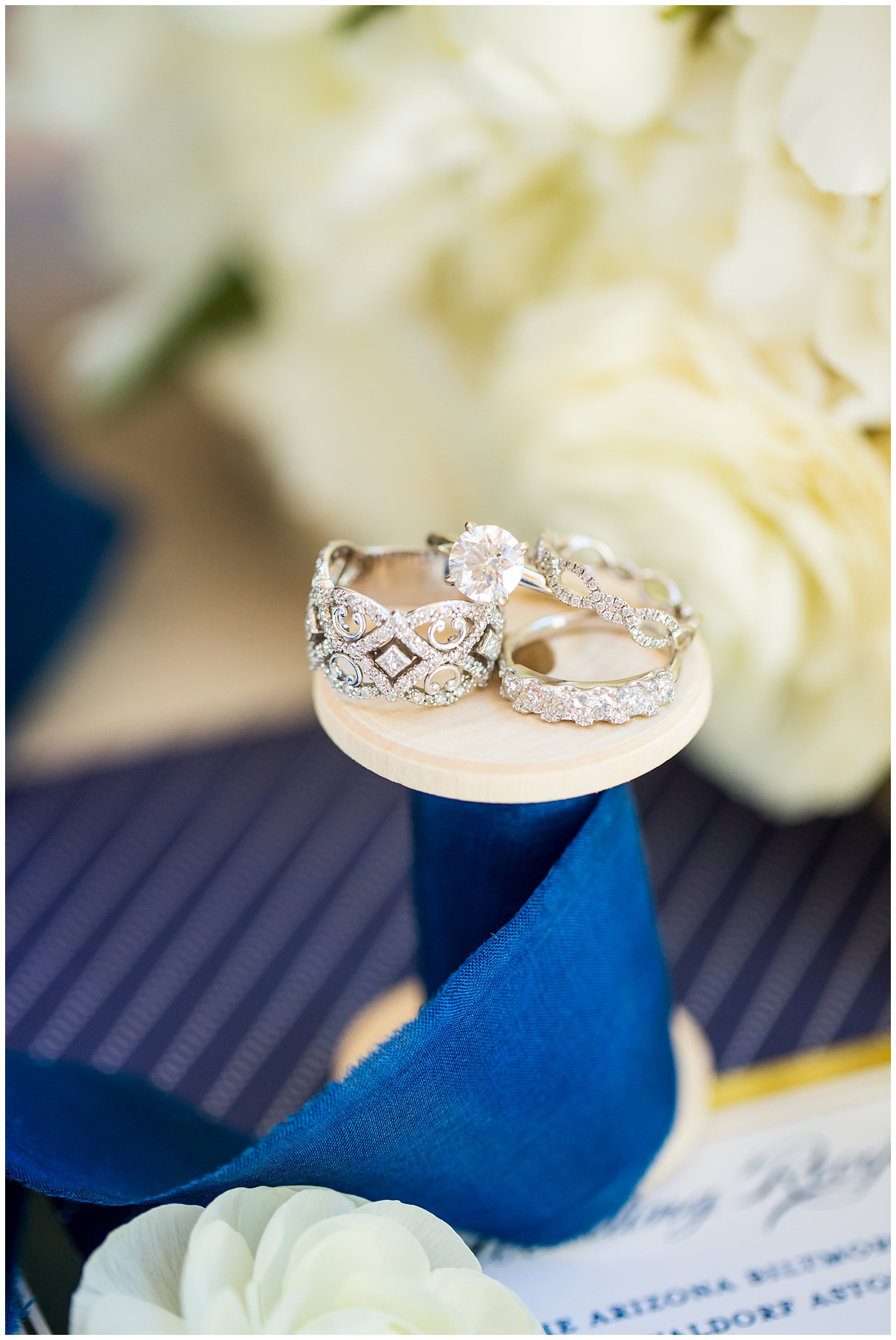 diamond wedding rings and bands with 3 separate bands wedding day details.