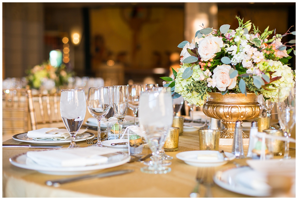 gold room arizona biltomore wedding reception gold vase with spring flowers