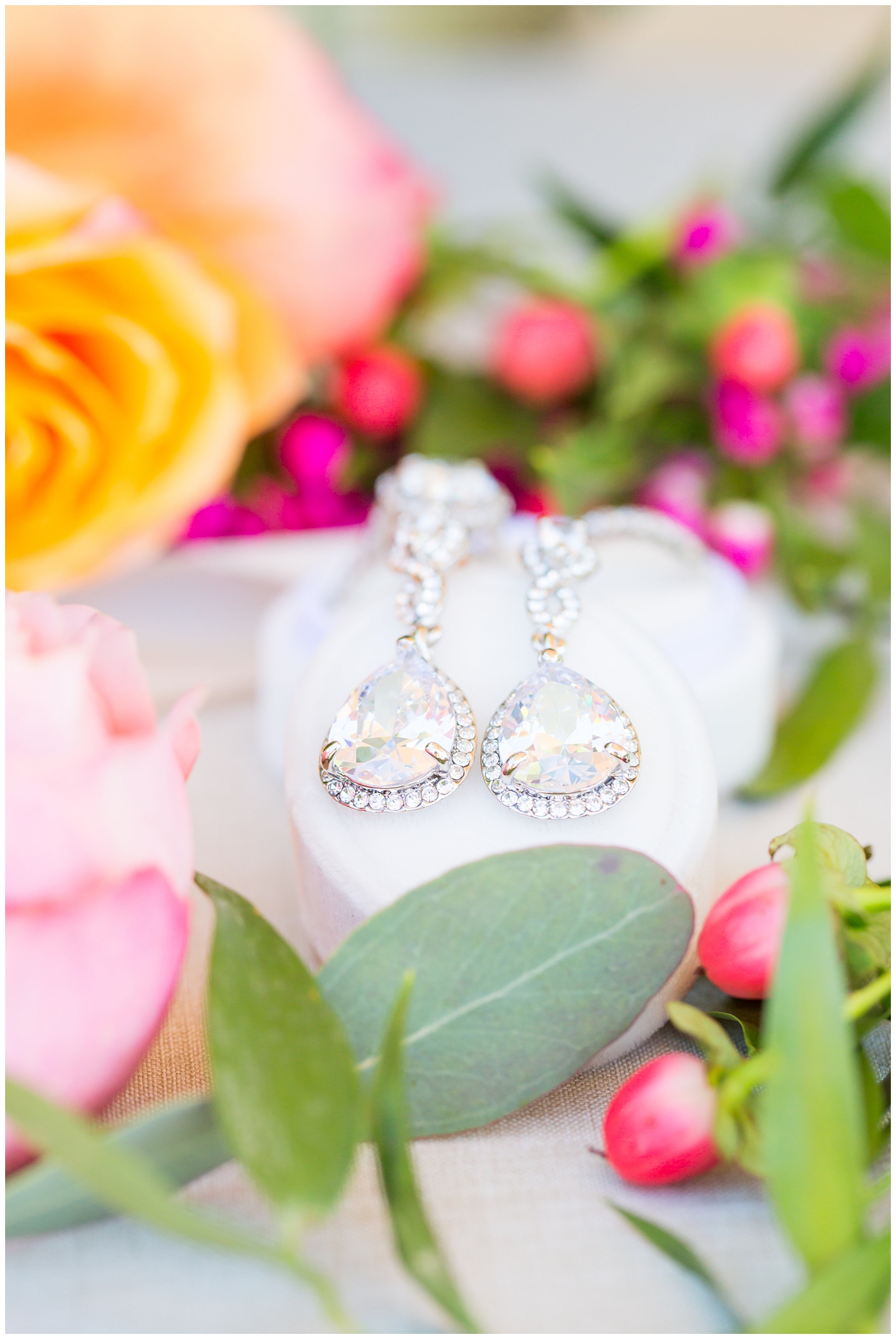 dangle diamond earrings wedding detail