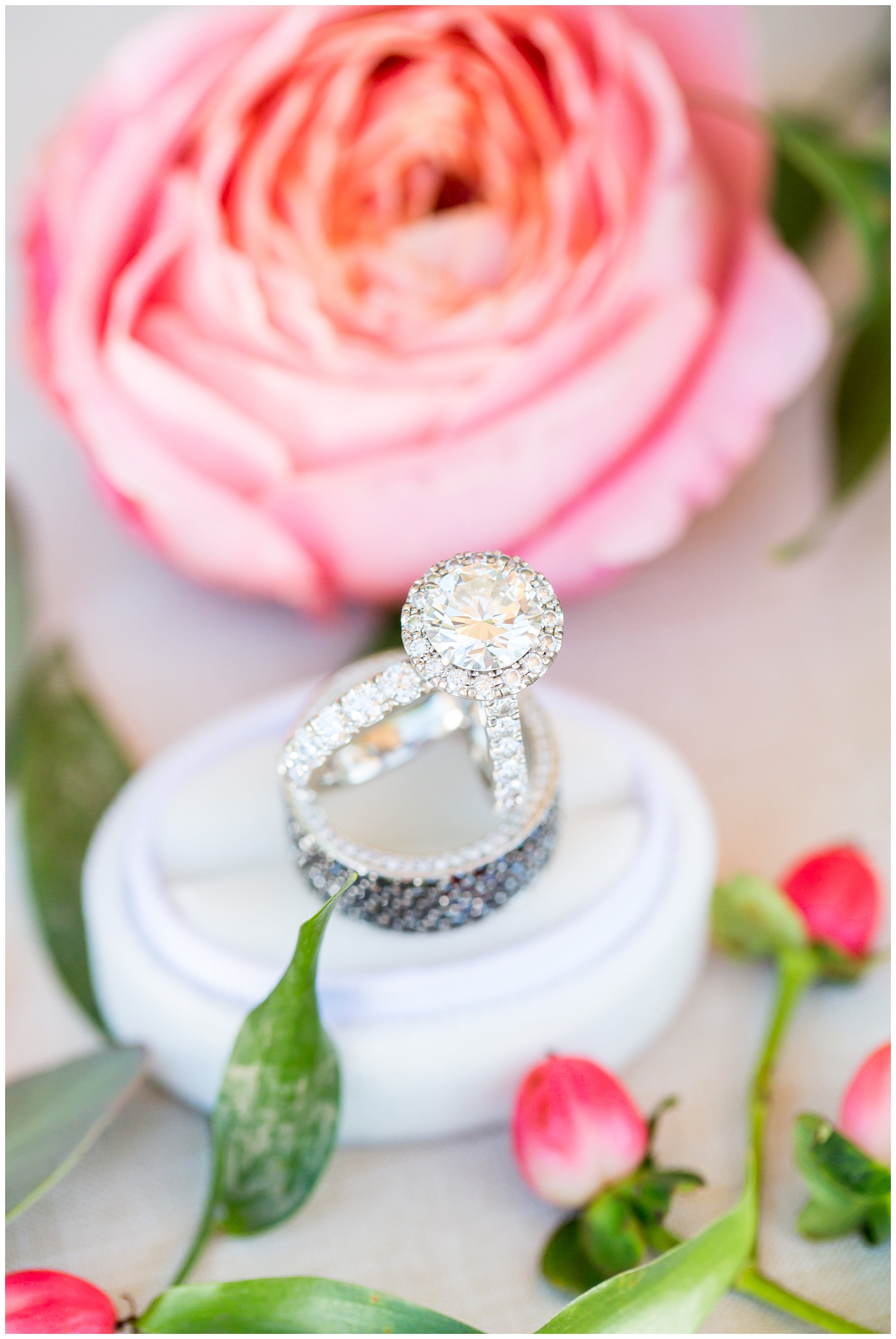 large diamond wedding ring and band wedding detail