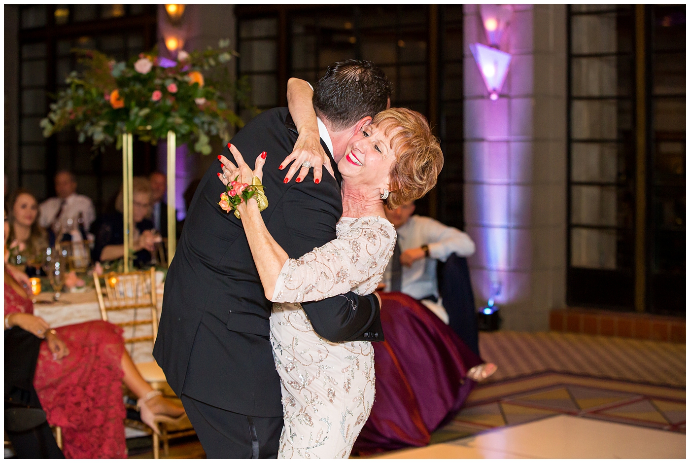 mother son dance in ballroom reception on wedding day