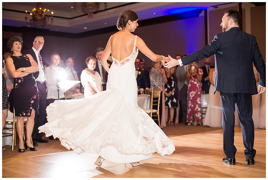 romantic first dance between bride and groom in ballroom reception at Omni Montelucia