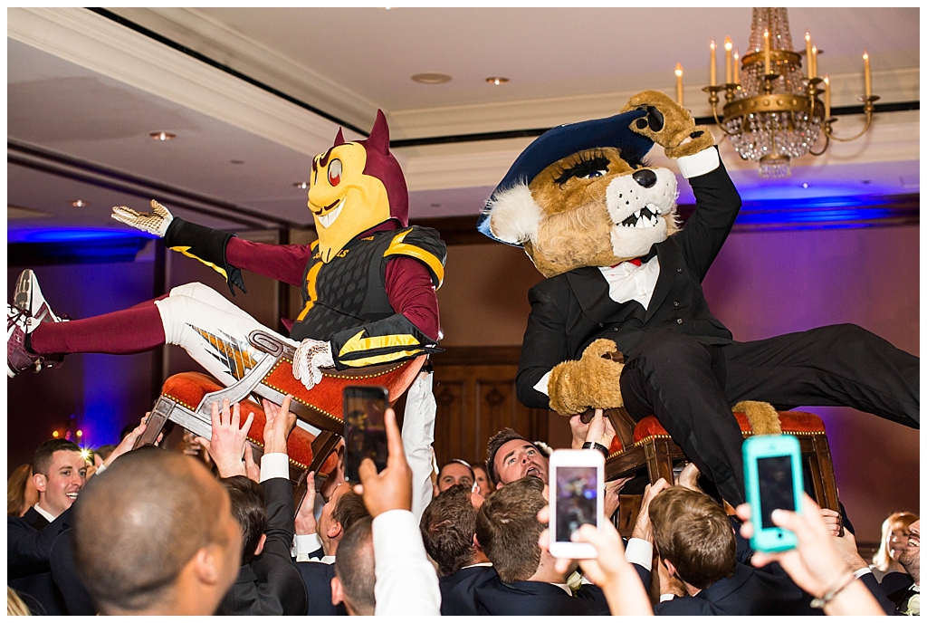 ASU Sparky mascot and UofA wildcat crashes ballroom wedding reception at Omni Montelucia