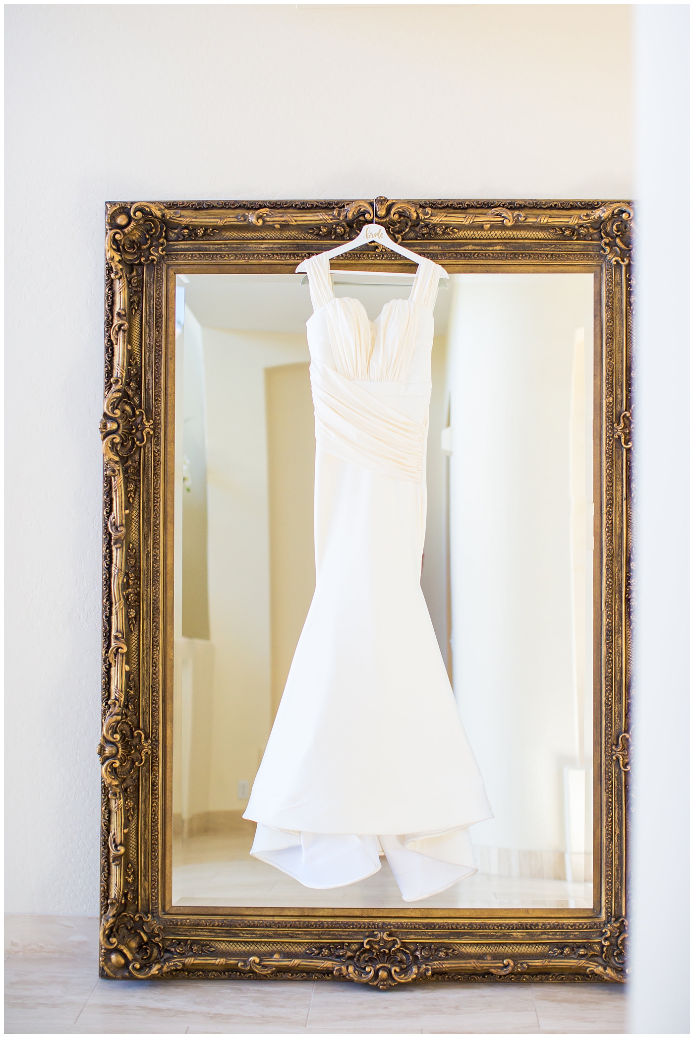 gorgeous white dress shot on mirror