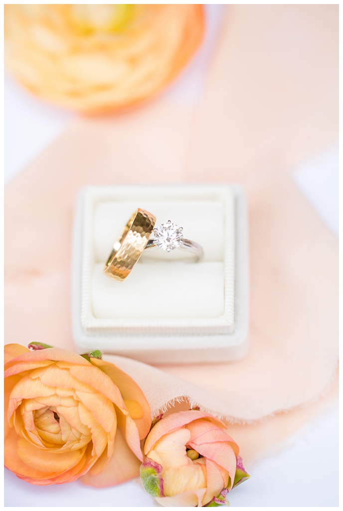 wedding solidarity diamond ring and gold wedding band detail